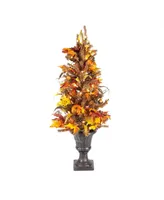 Gerson International 46" Pre-Lit Fall or Harvest Tree with Pumpkins, Pinecones, and Berries with 50 Lights