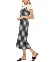 As U Wish Juniors' Plaid Midi Slip Dress With T-Shirt