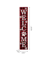 Glitzhome Wooden Plaid Pet " Welcome" Porch Sign, 42"