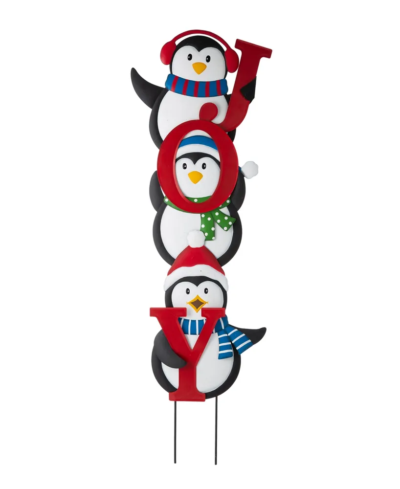 Glitzhome Metal Joy Penguin Yard Stake or Wall Decor, 42"