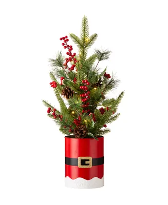 Glitzhome Lighted Santa Belt Potted Table Tree, 22"