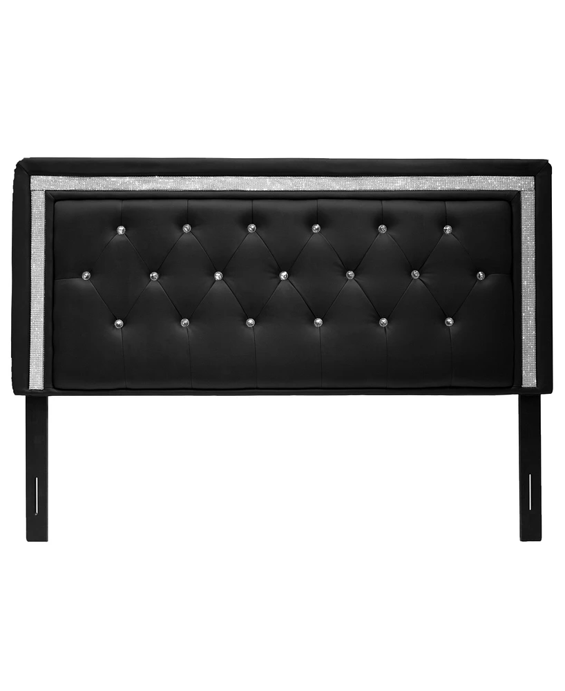 Maria Faux Leather Upholstered Headboard Tufted Crystals Rhinestone, Full/Queen