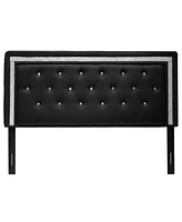 Maria Faux Leather Upholstered Headboard Tufted Crystals Rhinestone, Full/Queen