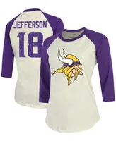 Women's Justin Jefferson Cream, Purple Minnesota Vikings Player Raglan Name Number 3/4 Sleeve T-shirt