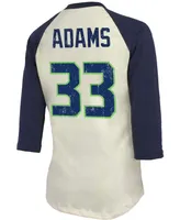 Women's Jamal Adams Cream, Navy Seattle Seahawks Player Raglan Name Number 3/4 Sleeve T-shirt