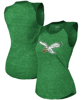 Women's Majestic Threads Kelly Green Philadelphia Eagles Retro Tri-Blend Raglan Muscle Tank Top