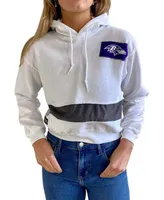 Women's White Baltimore Ravens Crop Dolman Pullover Hoodie