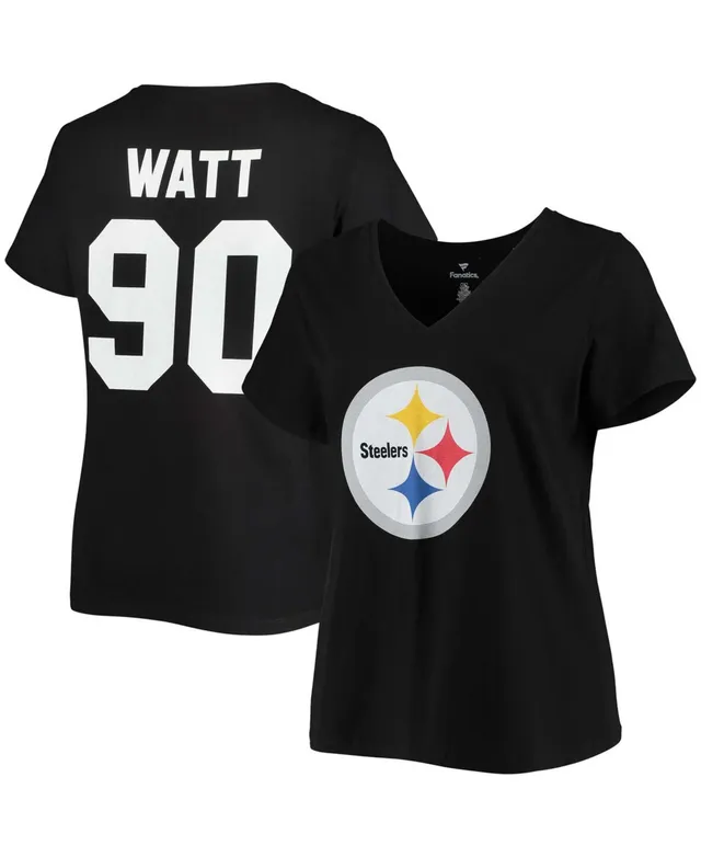 Women's Fanatics Branded T.J. Watt Cream/Black Pittsburgh Steelers Vintage  Player Name & Number Raglan 3/4-Sleeve T-Shirt