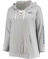 Women's Plus Size Heathered Gray Seattle Seahawks Lace-Up Pullover Hoodie