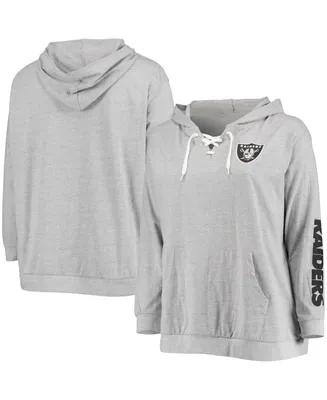 Women's Plus Size Heathered Gray Las Vegas Raiders Lace-Up Pullover Hoodie