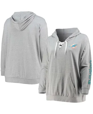 Women's Plus Heathered Gray Miami Dolphins Lace-Up Pullover Hoodie