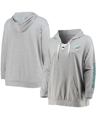 Women's Plus Size Heathered Gray Miami Dolphins Lace-Up Pullover Hoodie