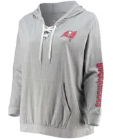 Women's Plus Heathered Gray Tampa Bay Buccaneers Lace-Up Pullover Hoodie