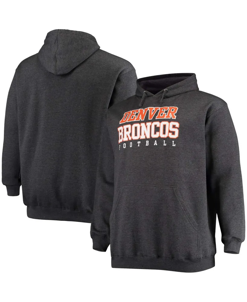 Men's Fanatics Heathered Charcoal Denver Broncos Big and Tall Practice Pullover Hoodie