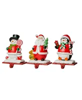 Glitzhome 3 Piece Santa, Snowman, Penguin Stocking Holder Set, 4.5''