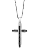 Effy Men's Black Spinel Cross 22" Pendant Necklace (3/4 ct. t.w.) in Sterling Silver