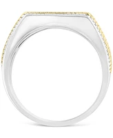 Effy Men's Diamond Rope-Accented Ring (1/8 ct. t.w.) in Sterling Silver & 18k Gold-Plate