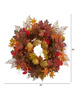 30" Autumn Maple Leaves, Acorn, Pinecones and Cinnamon Sticks Artificial Fall Wreath