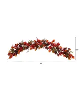 6' Autumn Maple Leaves, Berry and Pinecones Fall Artificial Garland