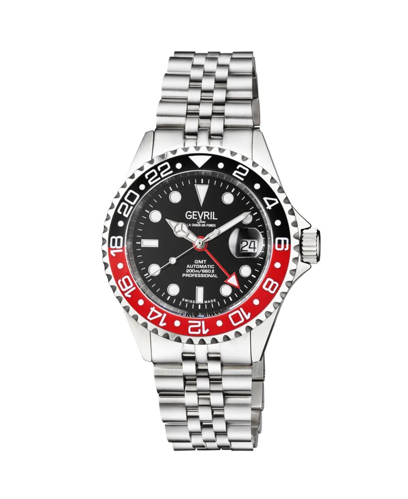 Gevril Men's Wall Street Silver-Tone Ion Plating Swiss Automatic Bracelet Watch 43 mm
