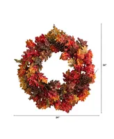 24" Autumn Maple, Berries and Pinecone Fall Artificial Wreath