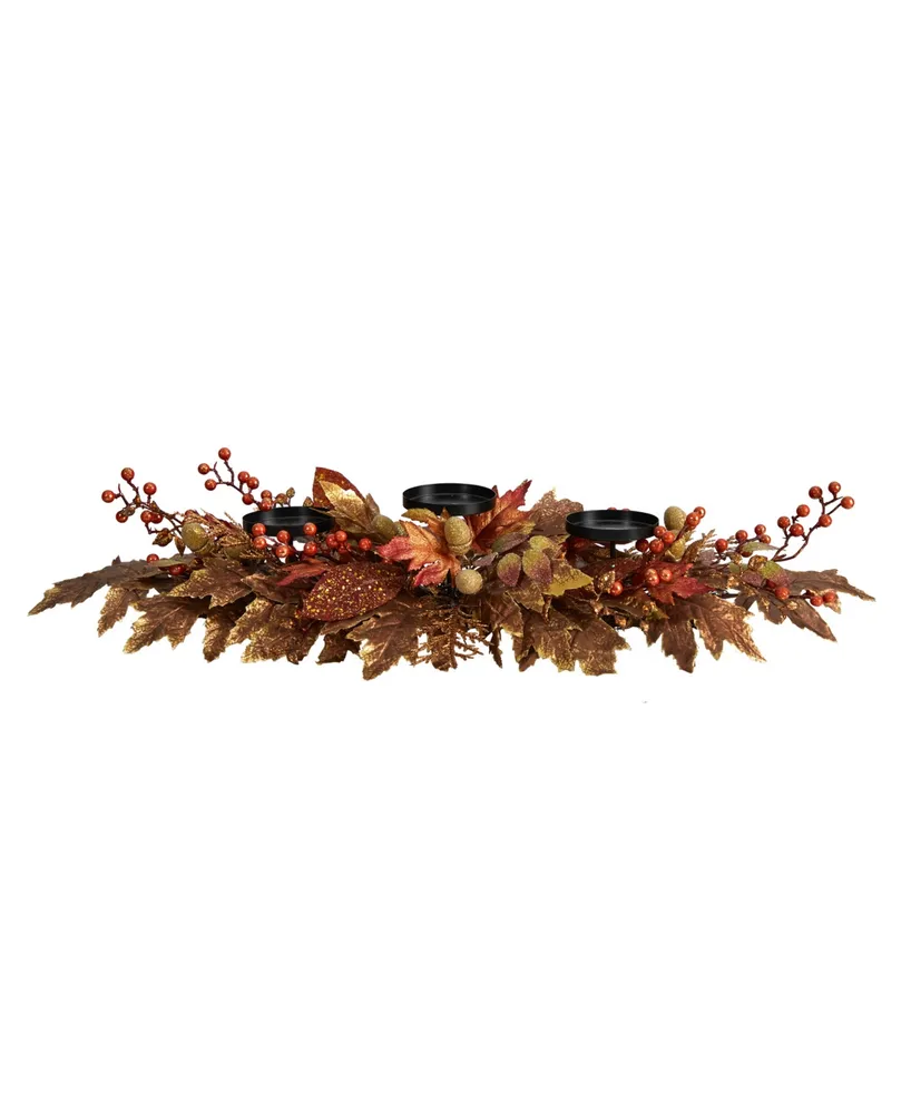 36" Autumn Maple Leaves and Berries Fall Harvest Candelabrum Arrangement