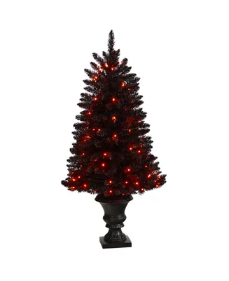 4' Black Halloween Artificial Christmas Tree in Urn with 100 Orange Led Lights