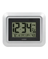 La Crosse Technology 513-1918S-int Atomic Digital Wall Clock with Temperature - Silver