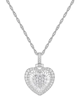 Diamond Round & Baguette Heart 18" Pendant Necklace (1 ct. t.w.) in 14k White Gold