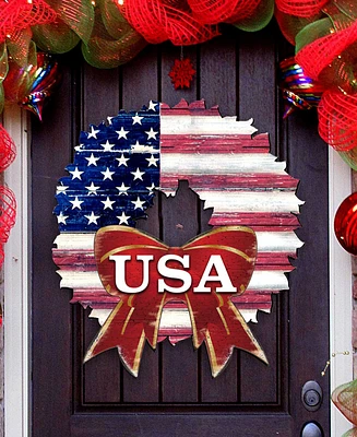 Designocracy Usa American Flag Wreath Wooden Door Wall Hanger