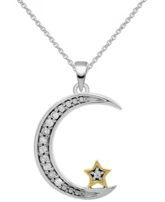 Diamond Moon & Star 18" Pendant Necklace (1/10 ct. t.w.) in Sterling Silver & 14k Gold-Plate - Sterling Silver  Gold