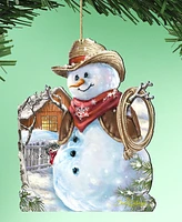 Designocracy 2 Piece Cowboy Snowman Wood Ornaments Set