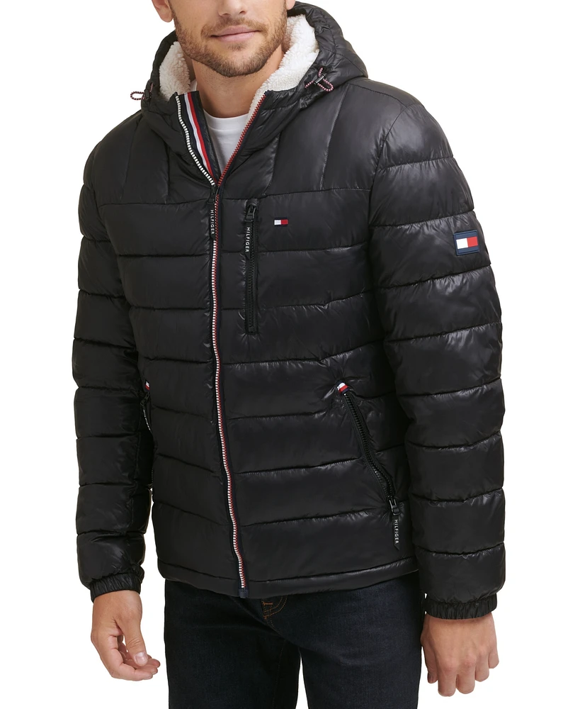 Tommy Hilfiger Men's Sherpa Lined Hooded Quilted Puffer Jacket