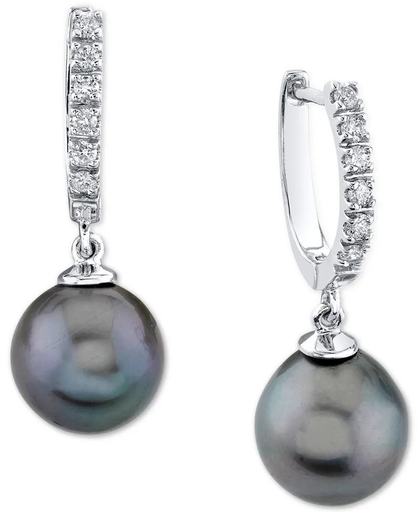 Cultured Golden South Sea Pearl (9mm) & Diamond (1/5 ct. t.w.) Hoop Dangle Drop Earrings in 14k Gold