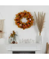 30" Autumn Pumpkin and Maple Leaf Artificial Fall Wreath