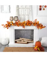 6' Assorted Autumn Maple Leaves, Pumpkins, Gourds, Berries and Pinecone Artificial Fall Garland