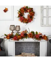 6' Fall Ranunculus, Hydrangea and Berries Autumn Artificial Garland