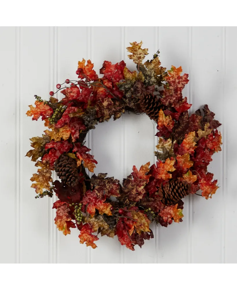 24" Autumn Maple, Berries and Pinecone Fall Artificial Wreath