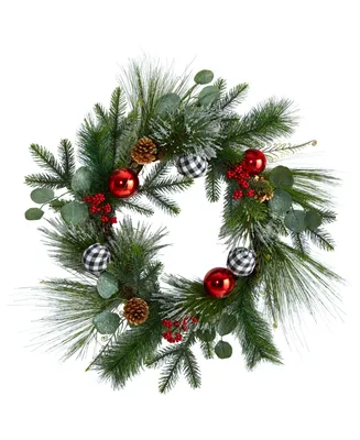 Berry and Pinecone Artificial Christmas Wreath with Ornaments, 24"