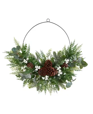 Christmas Pine, Eucalyptus, and Berries Metal Circlet Artificial Wreath, 28"