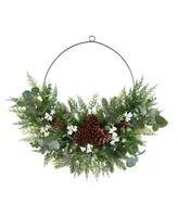 Christmas Pine, Eucalyptus, and Berries Metal Circlet Artificial Wreath, 28"