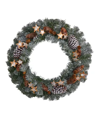 Christmas Winter Frosted Stars and Pinecones Holiday Wreath, 24"