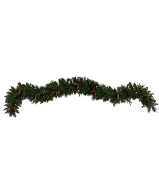 Mixed Pines and Pinecones Extra Wide Artificial Christmas Garland with 286 Bendable Branches and 70 Warm Led Lights, 9'