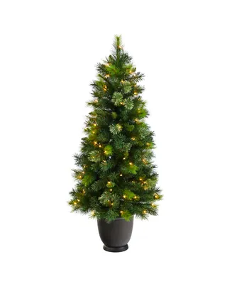 Oregon Pine Artificial Christmas Artificial in Decorative Planter with 250 Bendable Branches and 100 Warm Lights, 4.5'