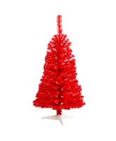 Red Artificial Christmas Tree with 50 Led Lights and 118 Bendable Branches, 3'