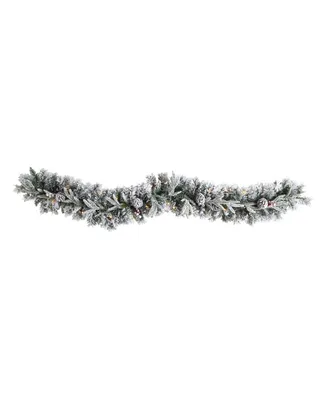 Flocked Artificial Christmas Garland with Pine Cones and 35 Warm Led Lights, 6'