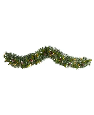 Snow Tipped Christmas Artificial Garland with 35 Clear Led Lights and Pine Cones, 6'