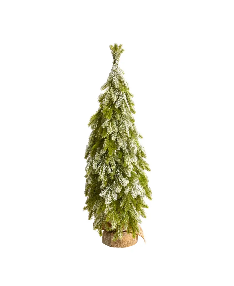 Snow Flocked Down Swept Holiday Artificial Christmas Tree in Burlap Base, 35"