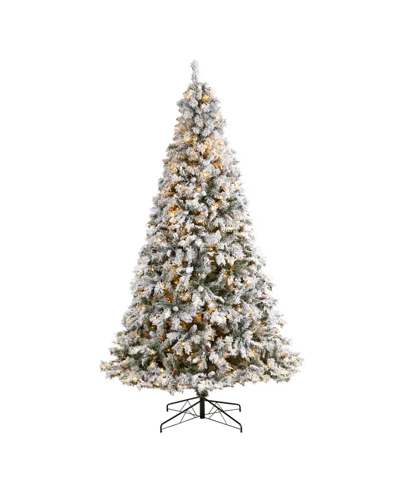 Flocked River Mountain Pine Artificial Christmas Tree with Pinecones and 650 Clear Led Lights, 9'