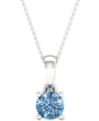 Forever Grown Diamonds Lab-Created Blue Diamond Solitaire 18" Pendant Necklace (1/5 ct. t.w.) in Sterling Silver